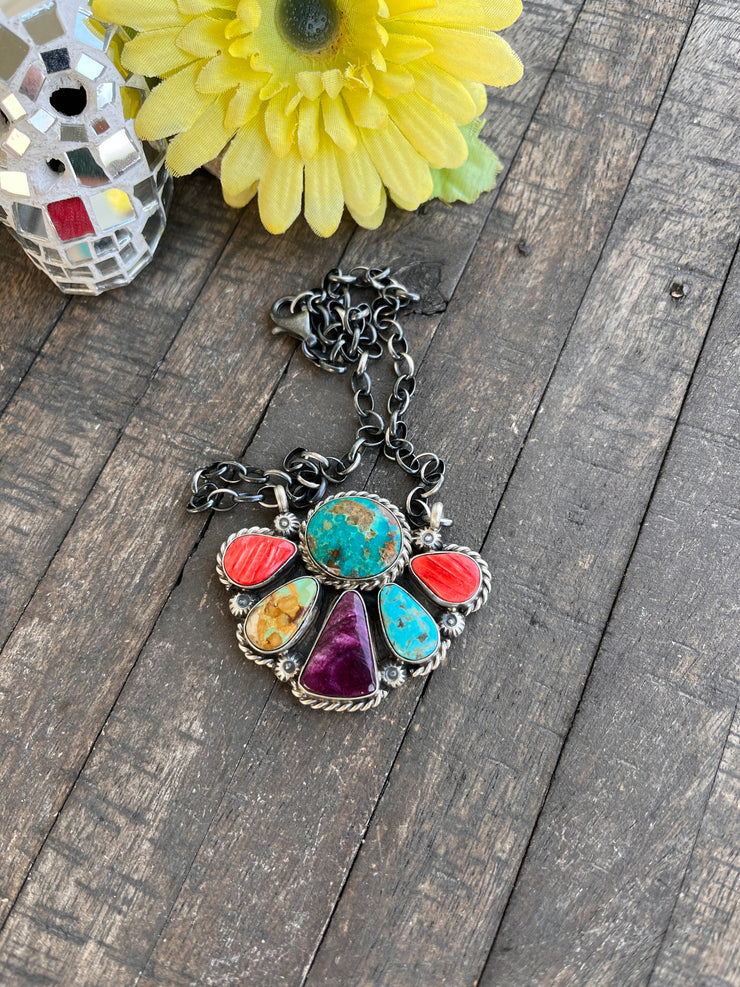 Multi Colored Half Cluster Necklace 1-5