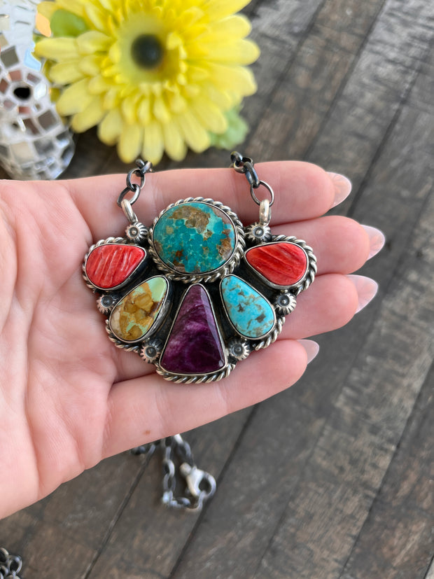 Multi Colored Half Cluster Necklace 1-5