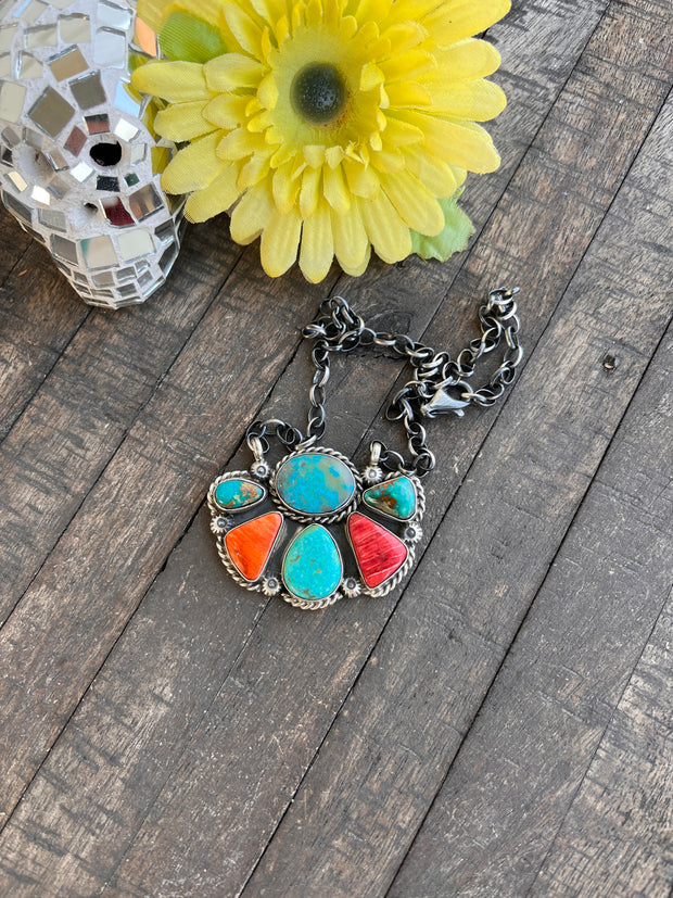 Multi Colored Half Cluster Necklace 1-5
