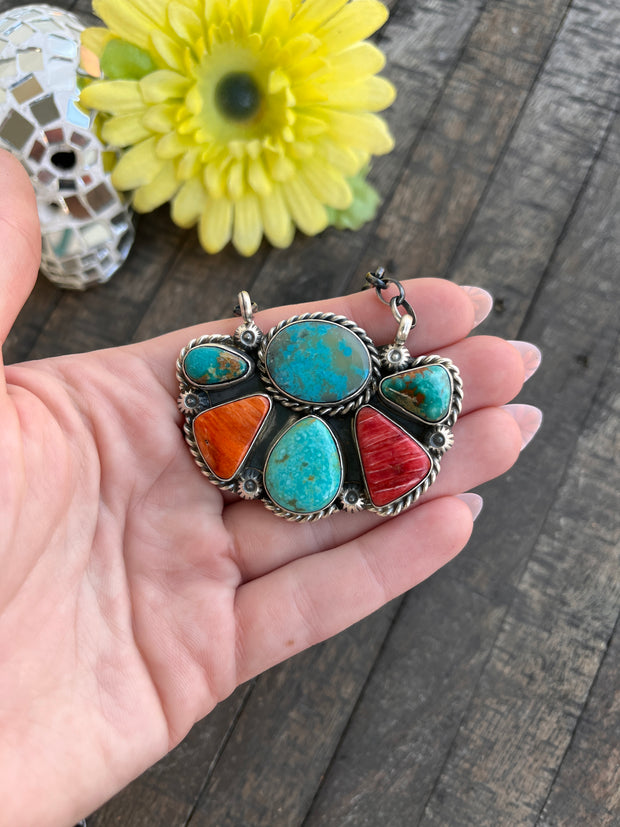 Multi Colored Half Cluster Necklace 1-5