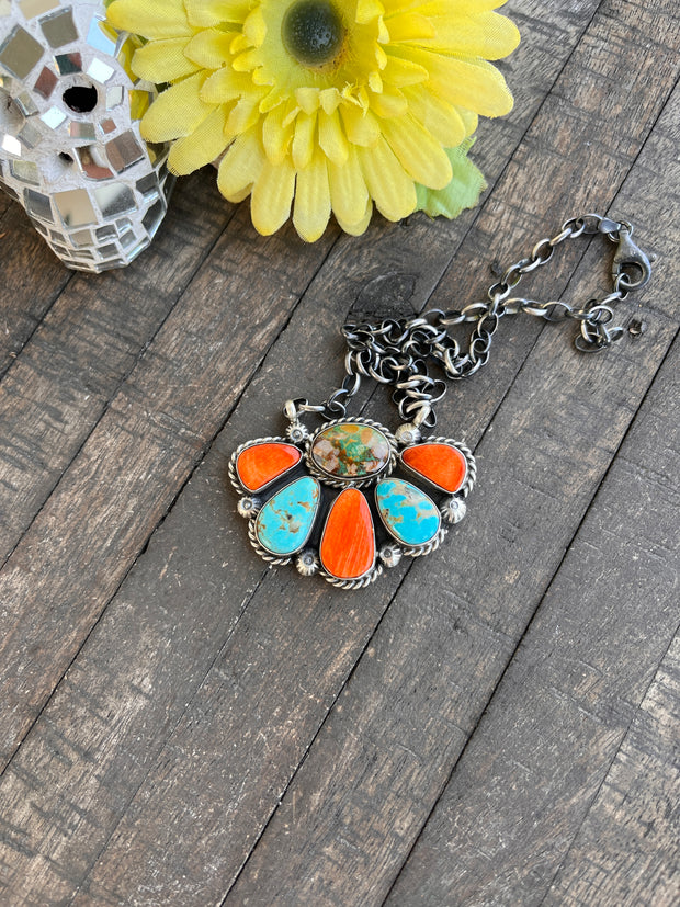 Multi Colored Half Cluster Necklace 1-5
