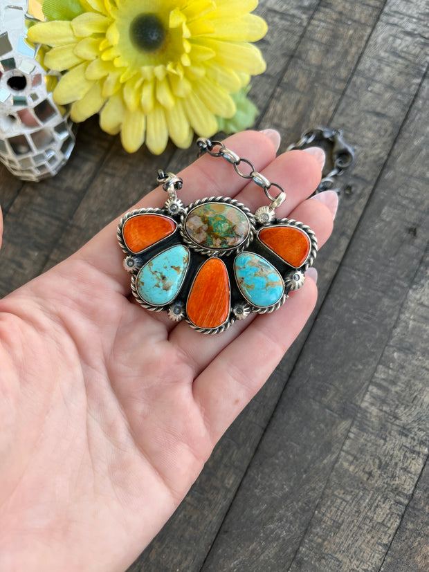 Multi Colored Half Cluster Necklace 1-5