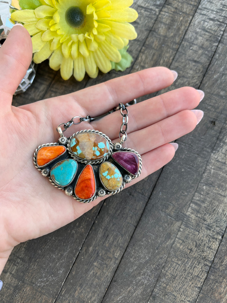 Multi Colored Half Cluster Necklace 1-5
