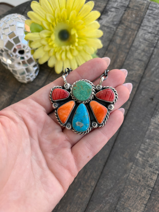 Multi Colored Half Cluster Necklace 1-5