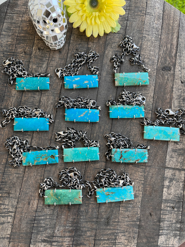XL Kingman Turquoise Waterproof Bar Necklaces 1-10
