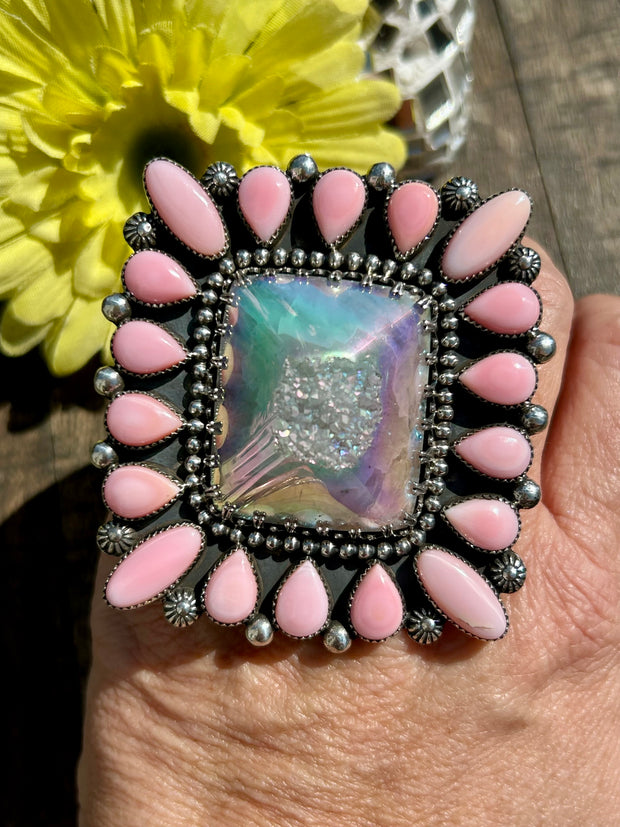 Adjustable "Cotton Candy"and Druzy Ring