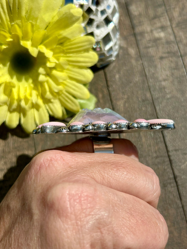 Adjustable "Cotton Candy"and Druzy Ring