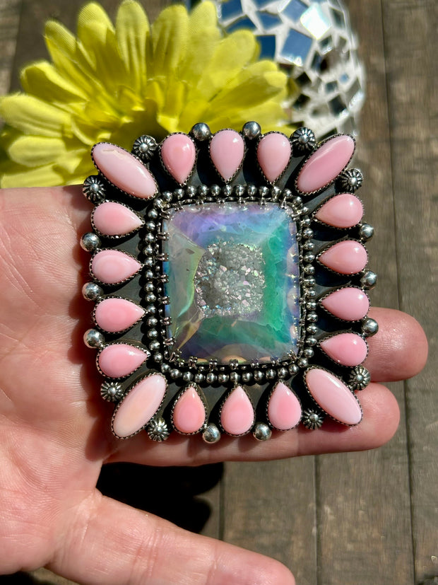 Adjustable "Cotton Candy"and Druzy Ring
