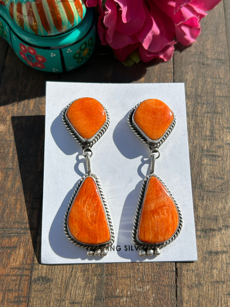 Orange Spiny Dangle Earrings