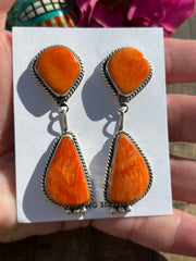 Orange Spiny Dangle Earrings