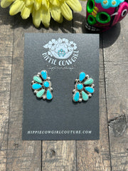 Half Cluster Stud- Green and Blue