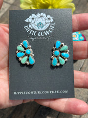 Half Cluster Stud- Green and Blue