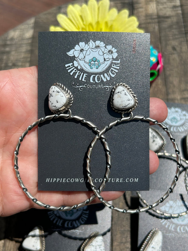 White Buffalo Hoop Earrings