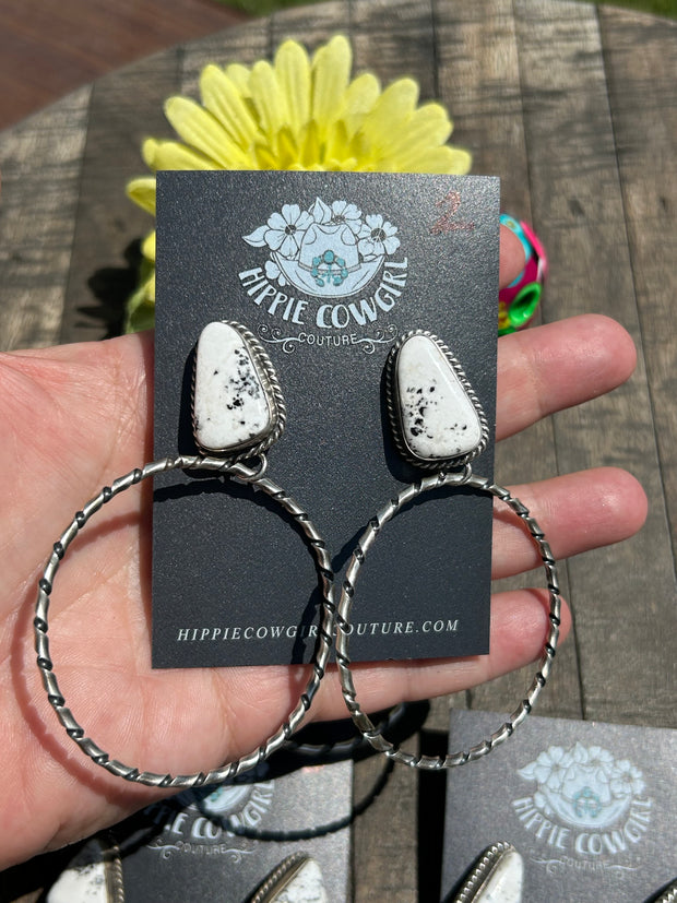 White Buffalo Hoop Earrings