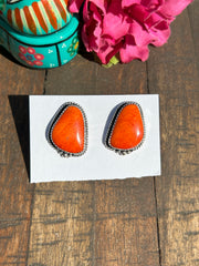 Orange Spiny Single Stone Earrings -B