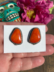 Orange Spiny Single Stone Earrings -B