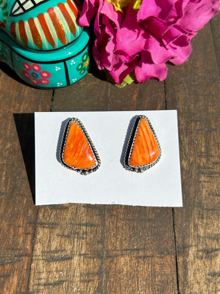 Orange Spiny Single Stone Earrings -C