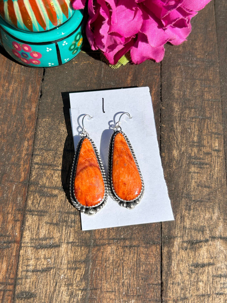 Orange spiny Dangle Earrings #1
