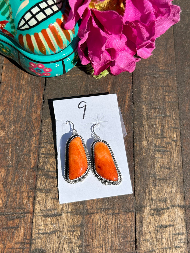 Orange Spiny Dangle Earrings #9