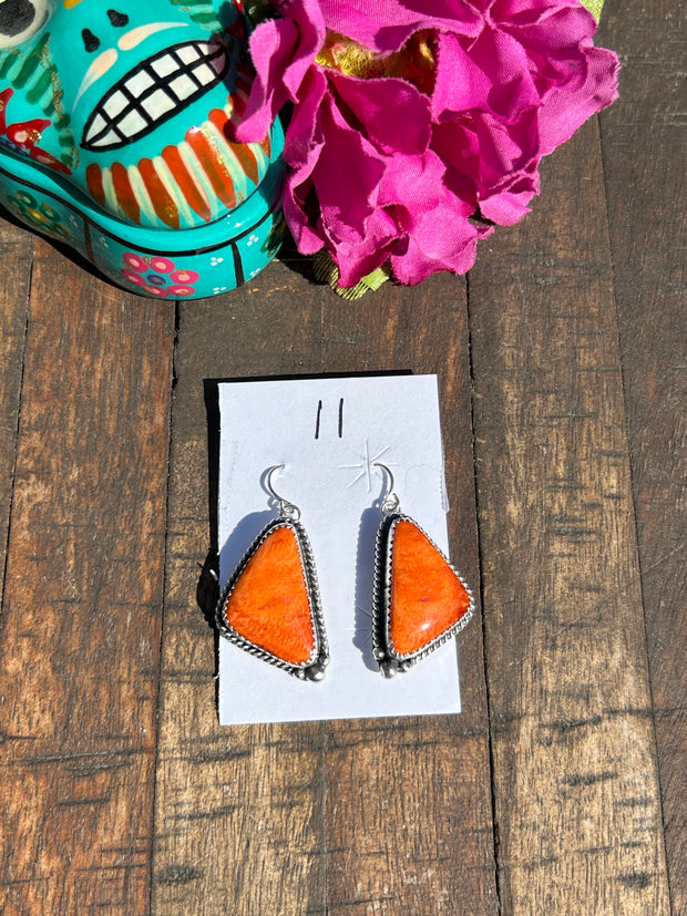 Orange Spiny Dangle Earrings #11