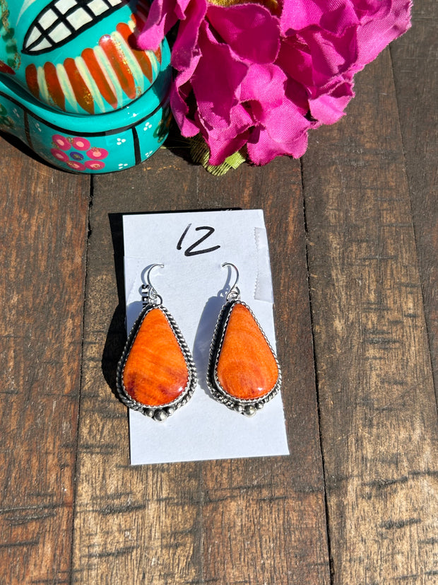 Orange Spiny Dangle Earrings #12