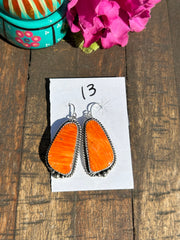 Orange Spiny Dangle Earrings #13