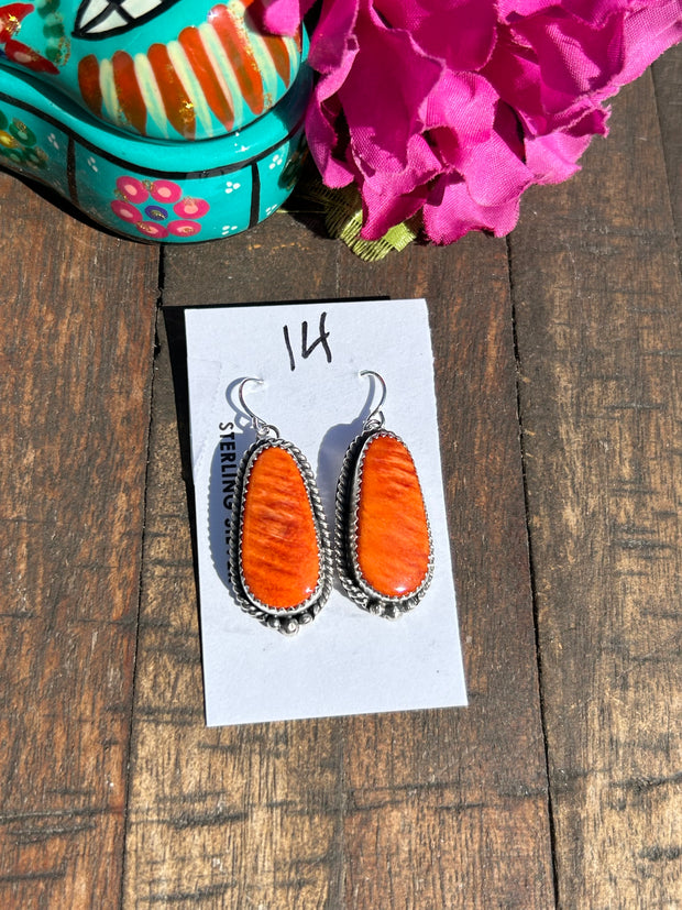 Orange Spiny Dangle Earrings #14