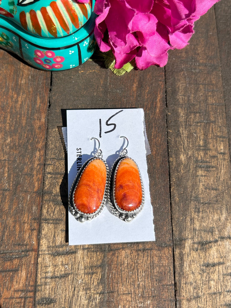 Orange Spiny Dangle Earrings #15
