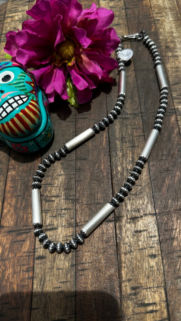 20" Horse Pill and Stamped Navajo Pearl Necklace
