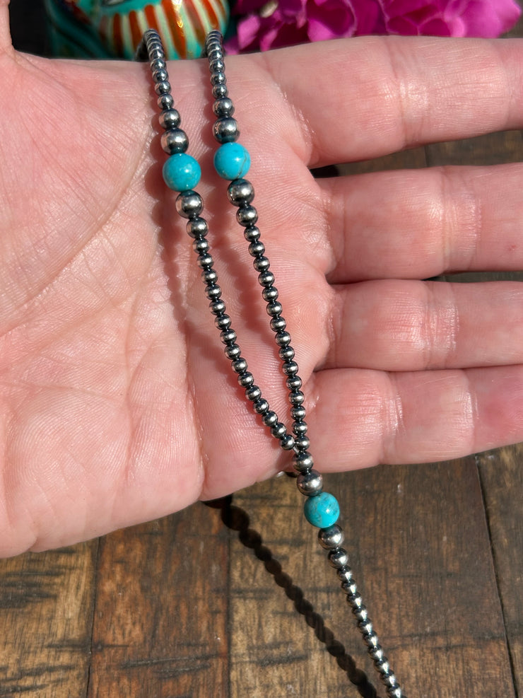 20" "Navajo Style" Sterling Pearl and Turquoise "Must Have" Necklace