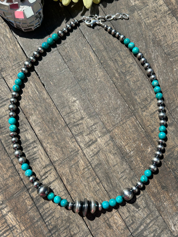 18" "Navajo Style" Pearls and Turquoise Necklace