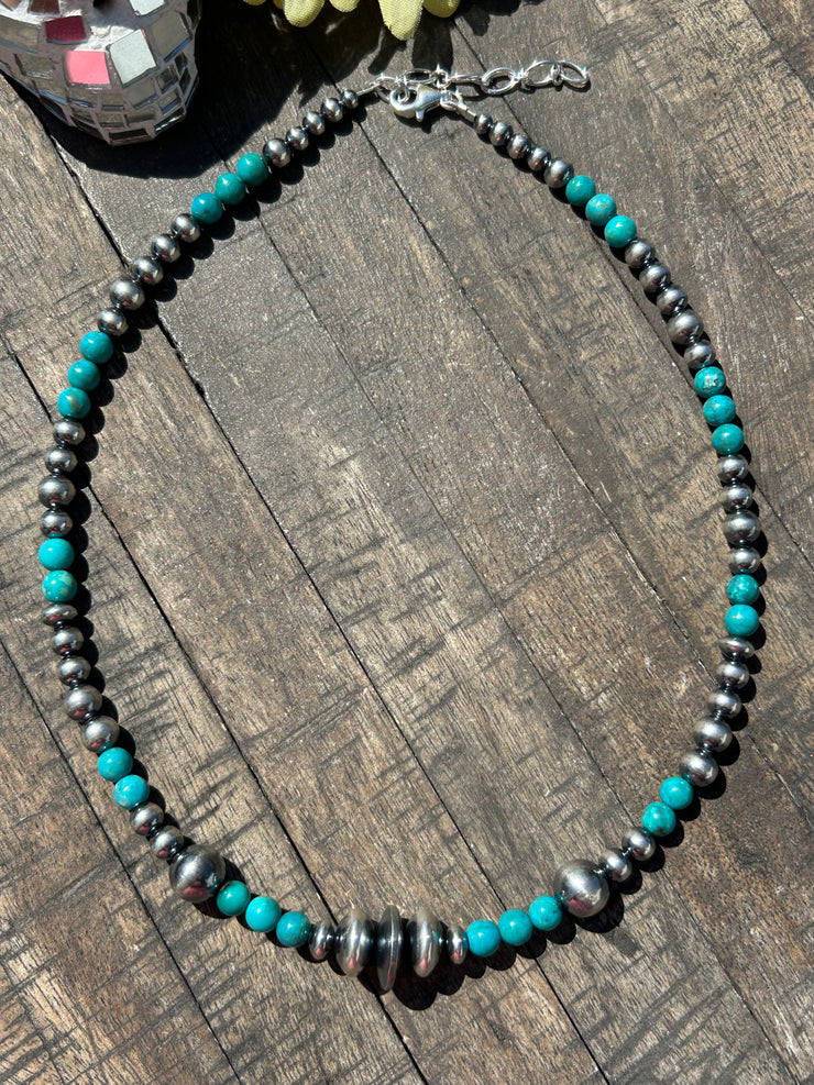 18" "Navajo Style" Pearls and Turquoise Necklace