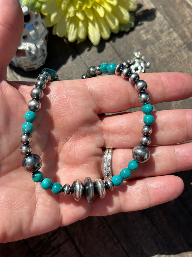 18" "Navajo Style" Pearls and Turquoise Necklace