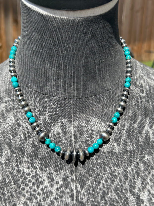 18" "Navajo Style" Pearls and Turquoise Necklace