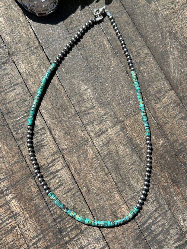 18" "Navajo Style" Pearls and Turquoise Necklace