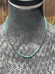 18" "Navajo Style" Pearls and Turquoise Necklace
