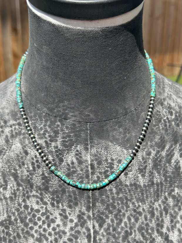 18" "Navajo Style" Pearls and Turquoise Necklace
