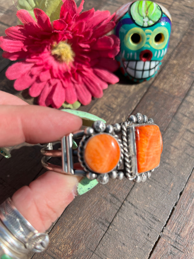 3 Stone Orange Spiny Cuff- A