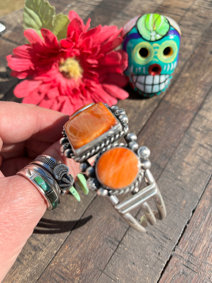 3 Stone Orange Spiny Cuff- A