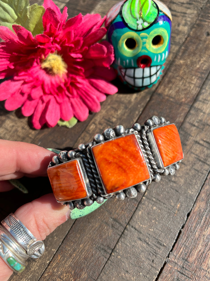 3 Stone Orange Spiny Cuff -B