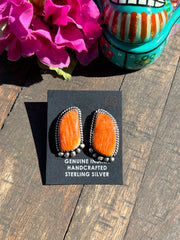 Orange Spiny Single Stone Earrings- H