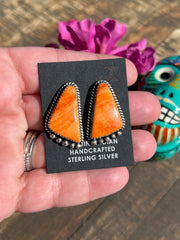 Orange Spiny Single Stone Earrings- I