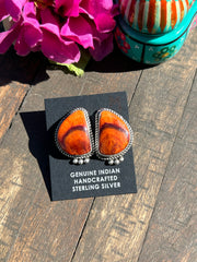 Orange Spiny Single Stone Earrings- M