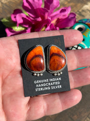 Orange Spiny Single Stone Earrings- M