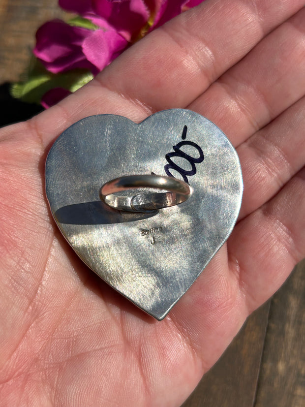 Adjustable Kingman And Black Onyx Heart Ring #8