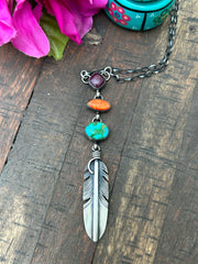 Multi Color Feather Necklace- A