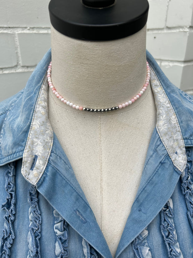 "Cotton Candy" Memory Wire Pearl Choker