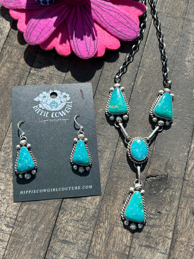 4 Stone Kingman Turquoise Mini Lariat Set- 1