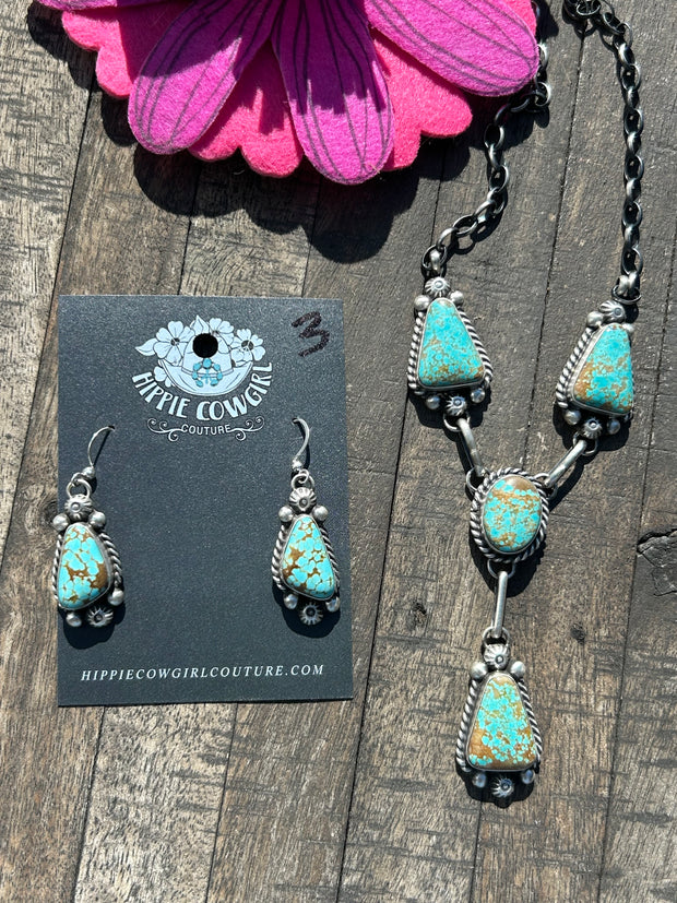 4 Stone Kingman Turquoise Mini Lariat Set- 3