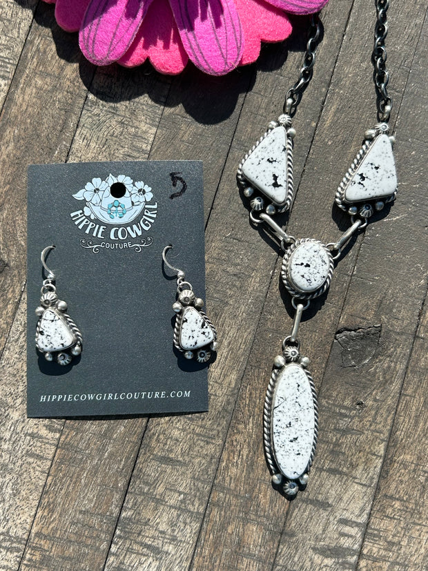 4 Stone White Buffalo Turquoise Mini Lariat Set- 5